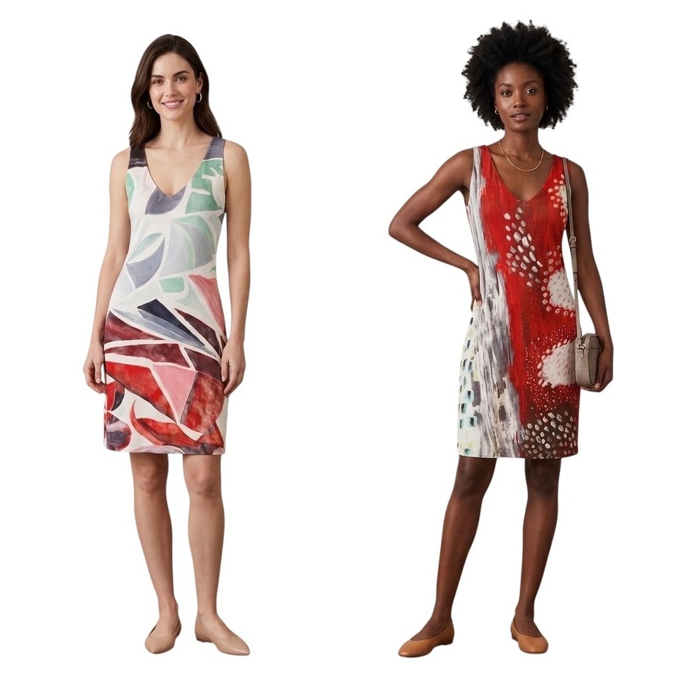 Nally‎ & Millie Reversible Abstract Geometric Red Dot V-Neck Sheath Dress Small